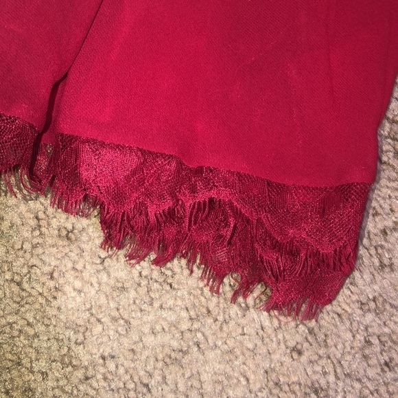 Dress The Population Corey Cap Sleeve V-Neck Chiffon Lace Dress Garnet XXS - Picture 8 of 13